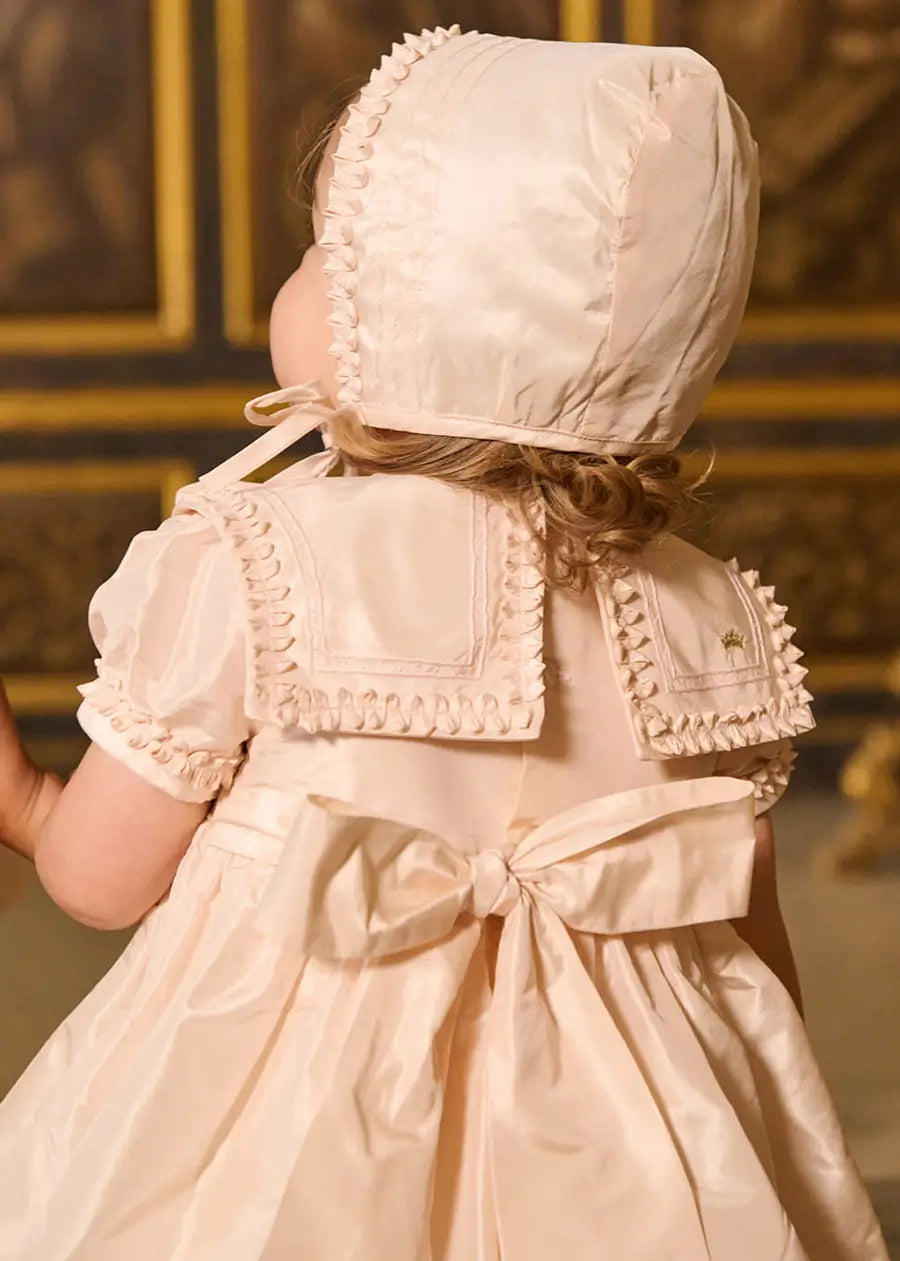 The Royal Silk Dress with Bloomers in Rose (6mths-3yrs) Dresses from Pepa London