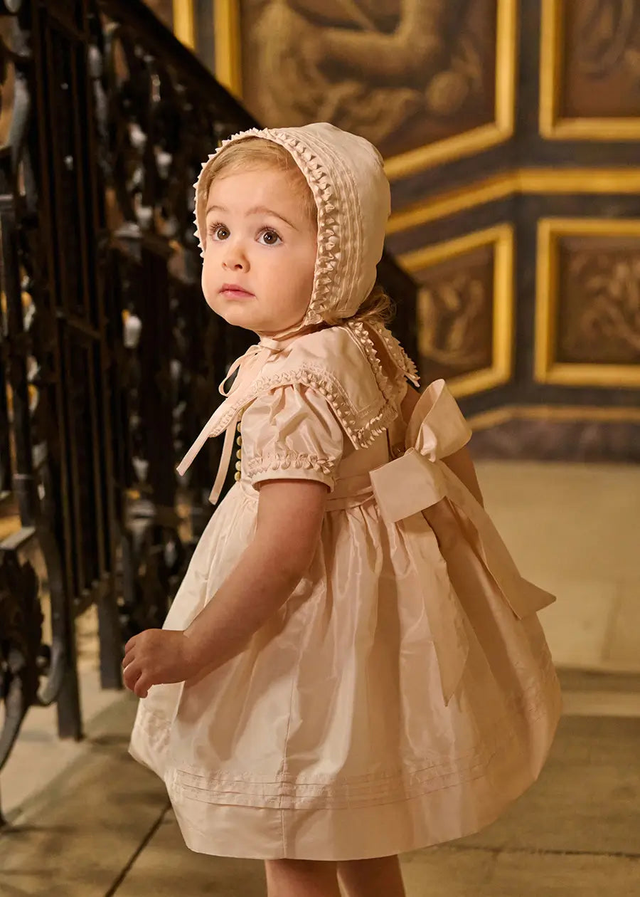 The Royal Silk Dress with Bloomers in Rose (6mths-3yrs) Dresses from Pepa London