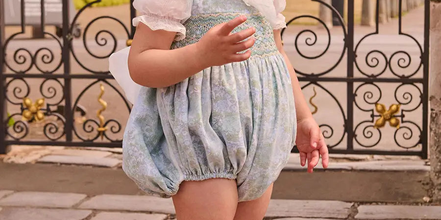 The Regency Floral Organza Romper in Green (6mths-3yrs) ROMPERS from Pepa London