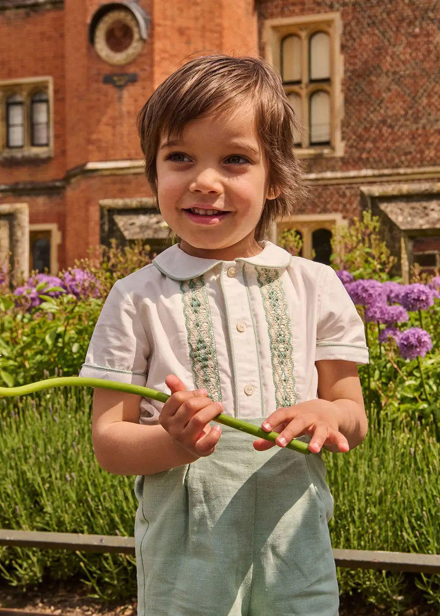 The Regency Floral Hand Smocked Two Piece Set in Green (12mths-5yrs) TWO PIECE SETS from Pepa London