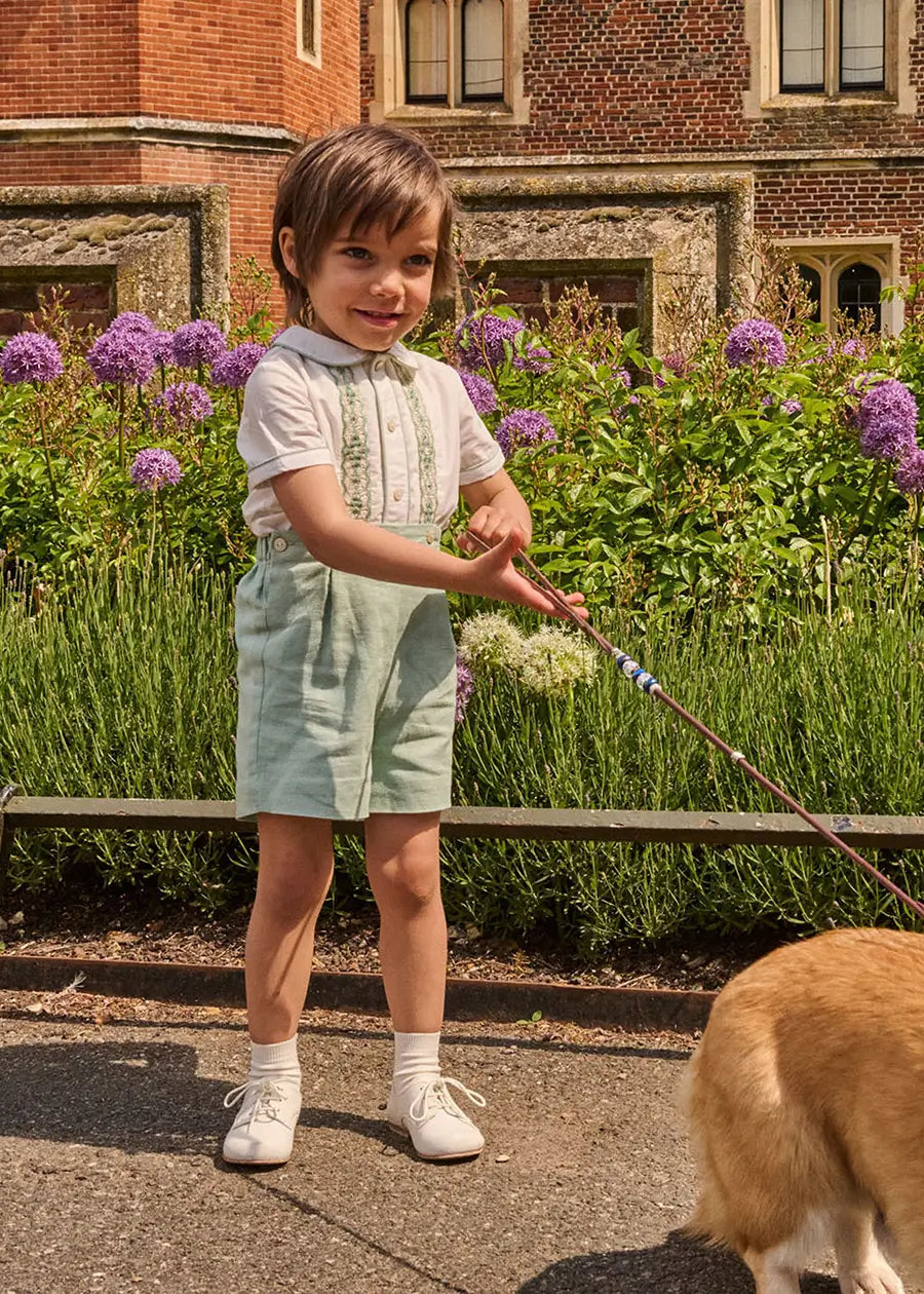 The Regency Floral Hand Smocked Two Piece Set in Green (12mths-5yrs) TWO PIECE SETS from Pepa London