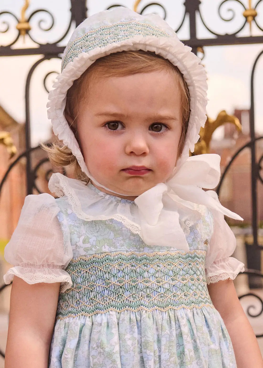 The Regency Floral Organza Bonnet in Green (S-M) Bonnets from Pepa London