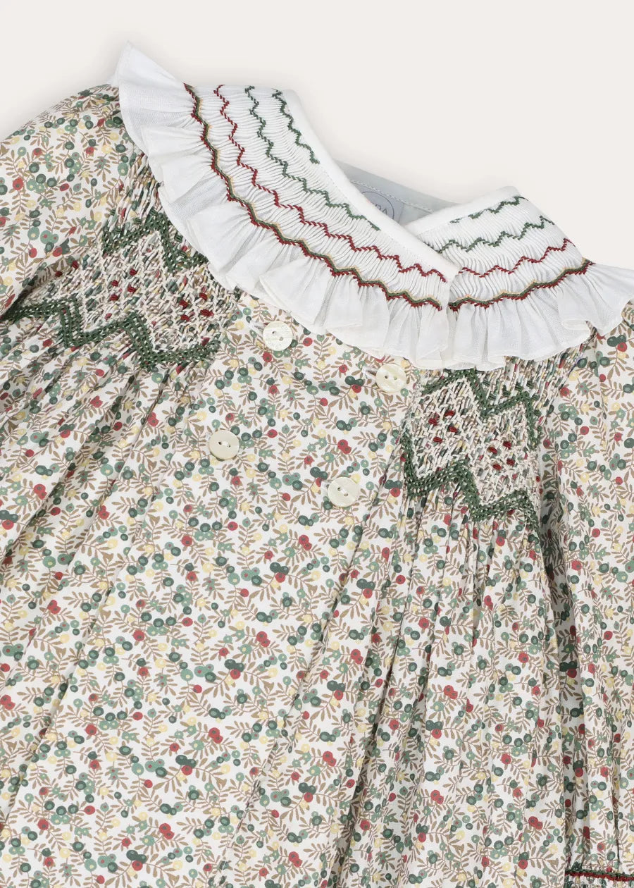 Evelyn Floral Hand Smocked Long Sleeve Dress in Yellow (18mths-10yrs)