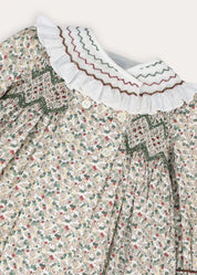 Evelyn Floral Hand Smocked Long Sleeve Dress in Yellow (18mths-10yrs)