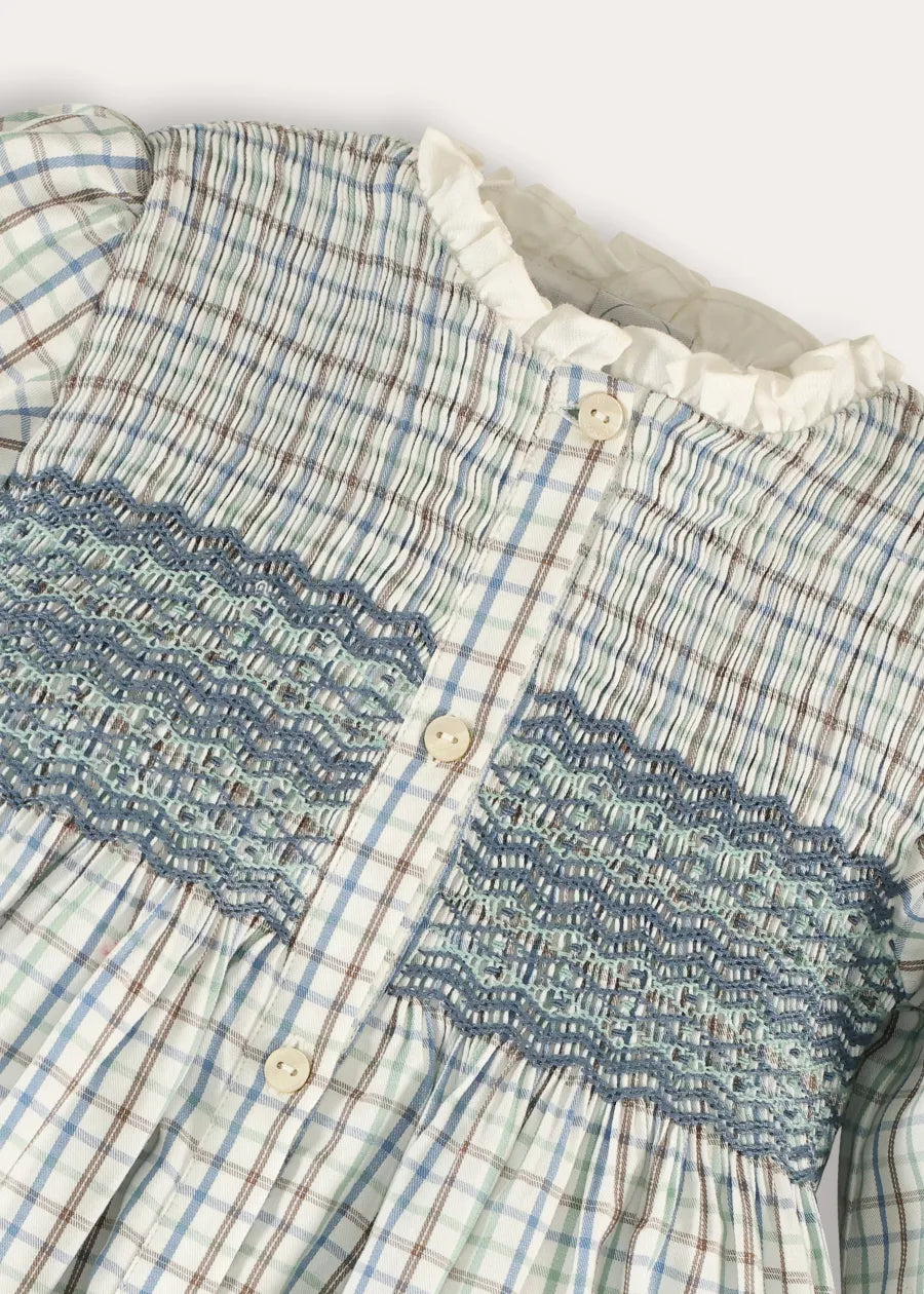 Beaumont Check Long Sleeve Dress in Blue (18mths-10yrs) Dresses from Pepa London