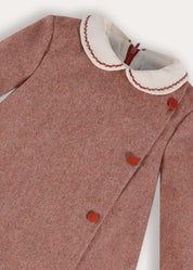 Plain Long Sleeve Embroidered Collar Dress in Dusty Rose Pink (18mths-10yrs) Dresses from Pepa London