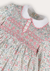 Violet Floral Hand Smocked-Long Sleeve Dress in Pink (12mths-8yrs)