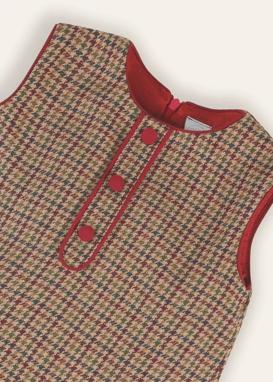Glenmore Houndstooth Sleeveless Pinafore Dress in Brown (2-10yrs) Dresses from Pepa London