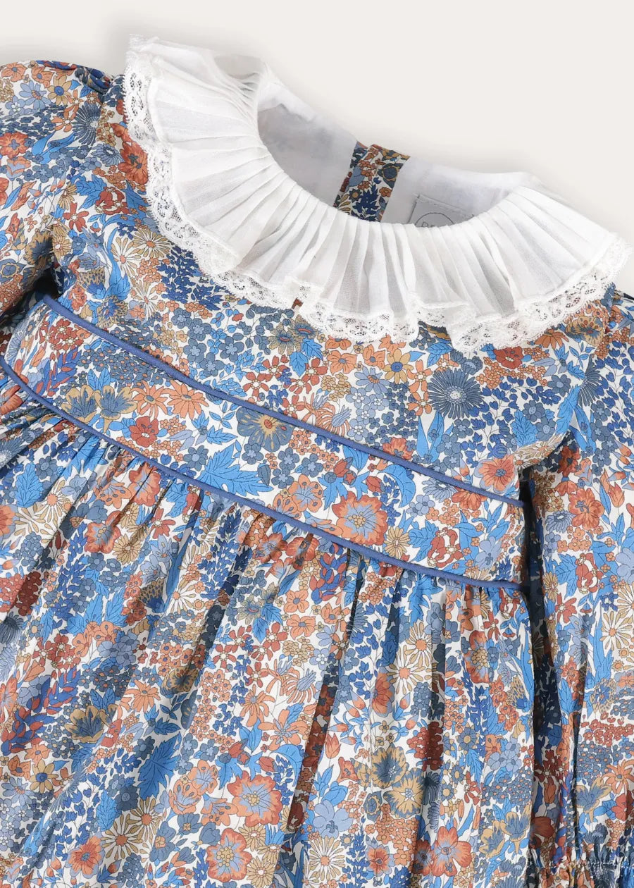 Margaret Annie Floral Frill Collar Dress Made With Liberty Fabric in Blue (18mths-10yrs) Dresses from Pepa London