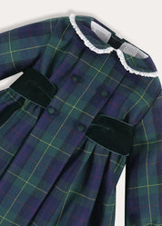 Radley Tartan Double Breasted Long Sleeve Velvet Bow Dress in Green (12mths-10yrs) Dresses from Pepa London