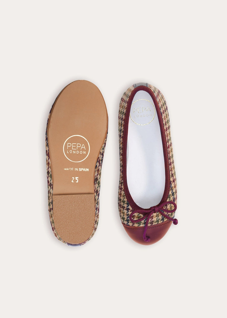 Glenmore Houndstooth Tweed Ballerina Shoes in Brown (24-36EU) Shoes from Pepa London
