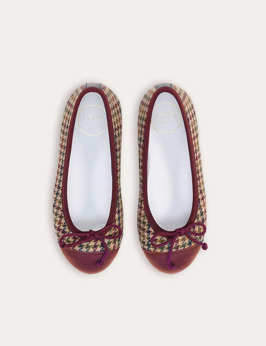 Glenmore Houndstooth Tweed Ballerina Shoes in Brown (24-36EU) Shoes from Pepa London
