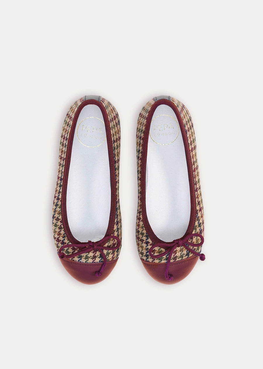 Glenmore Houndstooth Tweed Ballerina Shoes in Brown (24-36EU) Shoes from Pepa London