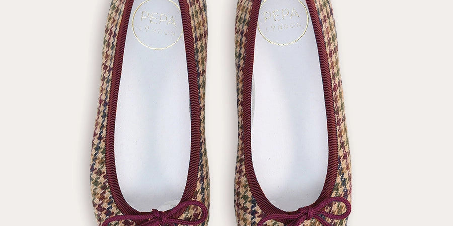 Glenmore Houndstooth Tweed Ballerina Shoes in Brown (24-36EU) Shoes from Pepa London