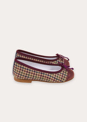 Glenmore Houndstooth Tweed Ballerina Shoes in Brown (24-36EU) Shoes from Pepa London