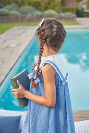 Broderie Anglaise Sleeveless Trapeze Dress in Blue (12mths-10yrs) Dresses  from Pepa London