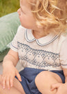 Hand Smocked Short Sleeve Two Piece Set in Royal Blue (18mths-5yrs) Two Piece Set  from Pepa London