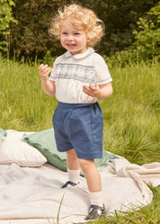 Hand Smocked Short Sleeve Two Piece Set in Royal Blue (18mths-5yrs) Two Piece Set  from Pepa London