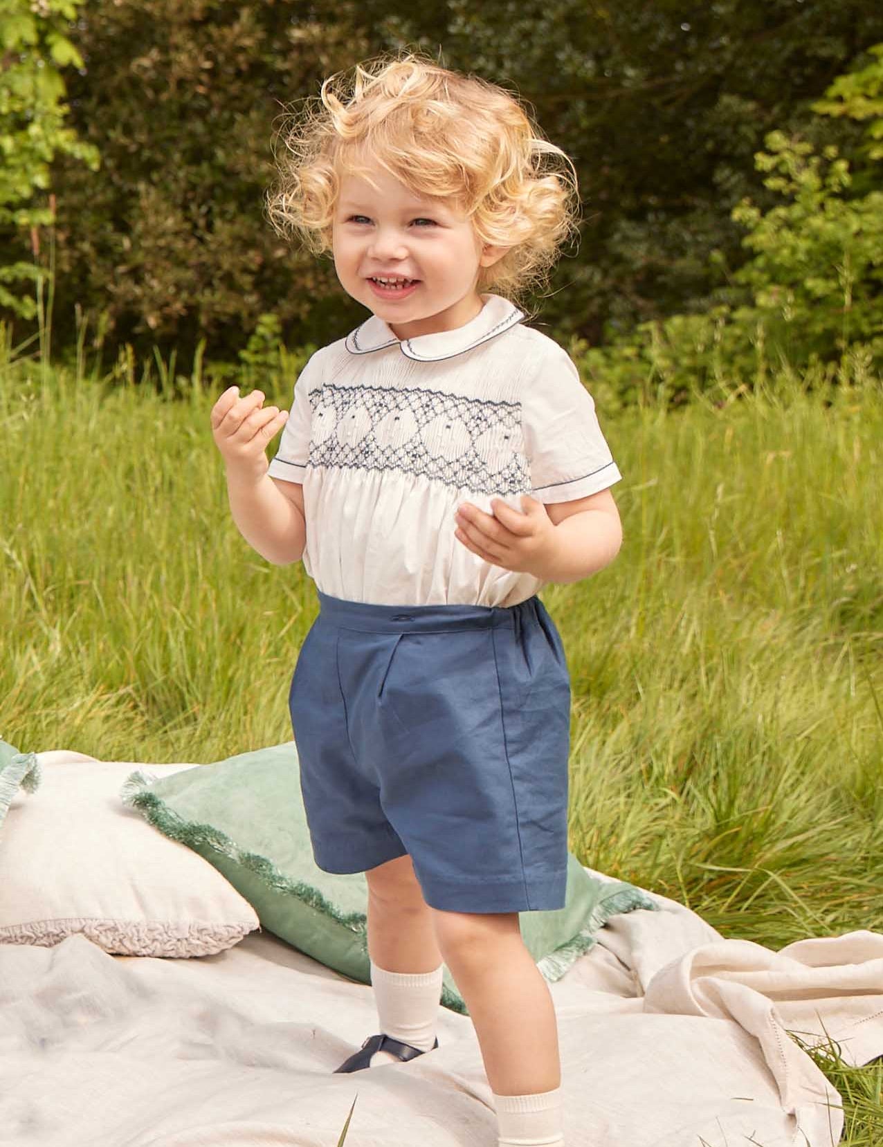 The French Blue Hand Smocked Two-Piece Set Baby Boy Look Look  from Pepa London