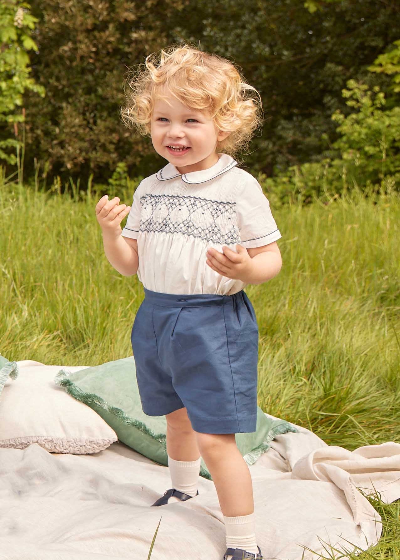 The French Blue Hand Smocked Two-Piece Set Baby Boy Look Look  from Pepa London