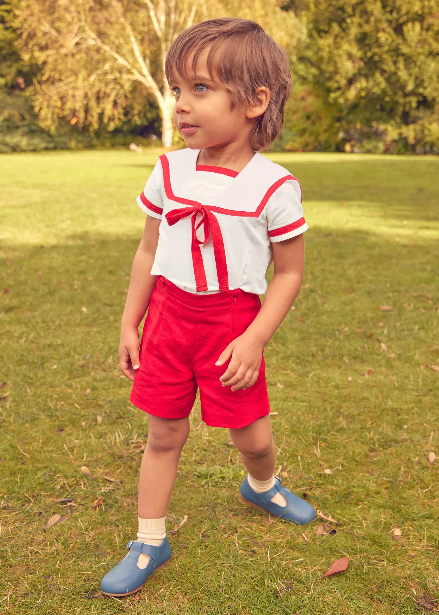 Mariner Collar Short Sleeve Two Piece Set in Red (12mths-6yrs) TWO PIECE SETS from Pepa London