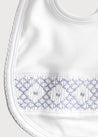White Bib with Blue Handsmocked Details Accessories  from Pepa London