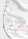 White Bib with Pink Handsmocked Details Accessories  from Pepa London