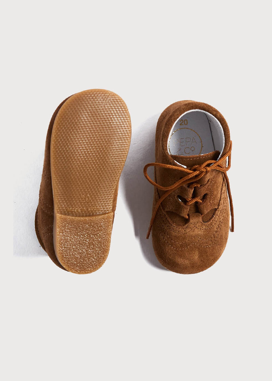 Suede Oxford Baby Booties in Brown (20-24EU) Shoes  from Pepa London