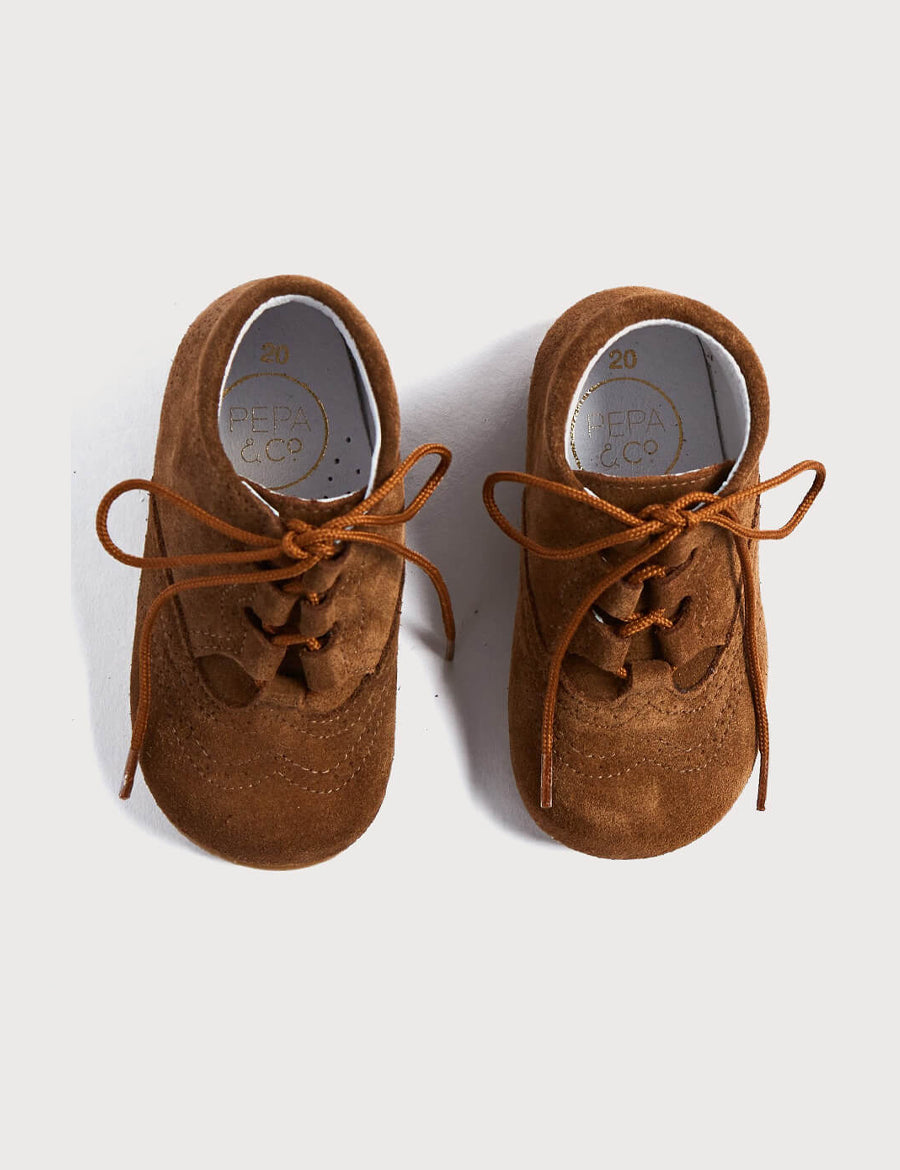 Suede Oxford Baby Booties in Brown (20-24EU) Shoes  from Pepa London
