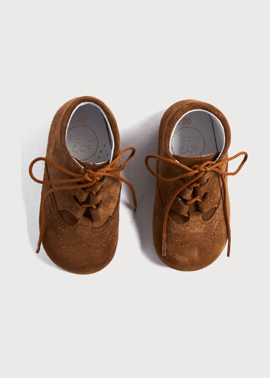 Suede Oxford Baby Booties in Brown (20-24EU) Shoes  from Pepa London