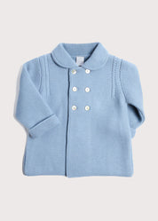 Double Breasted Knitted Buttoned Coat in Blue (6mths-2yrs) Knitwear  from Pepa London