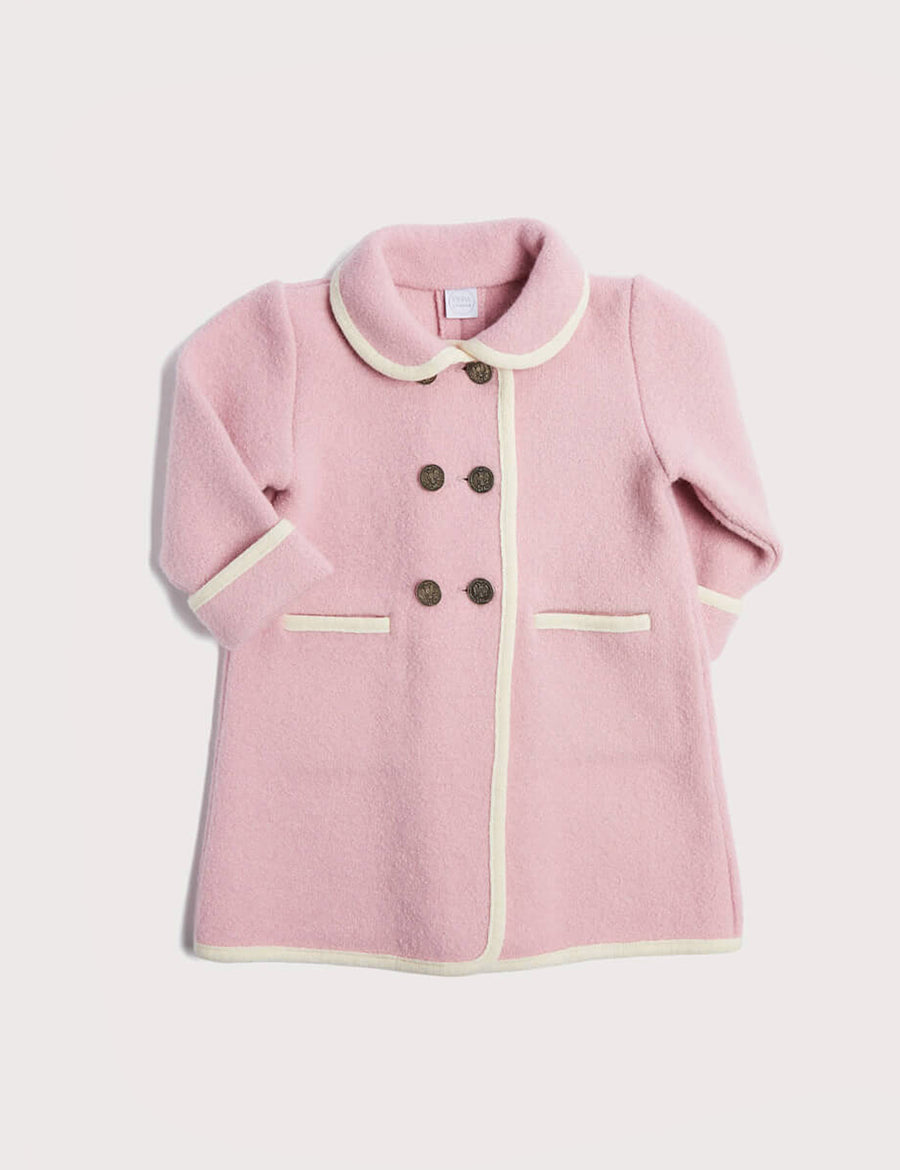 Austrian Double Breasted White Trim Baby Coat in Baby Pink (6mths-4yrs) Coats from Pepa London