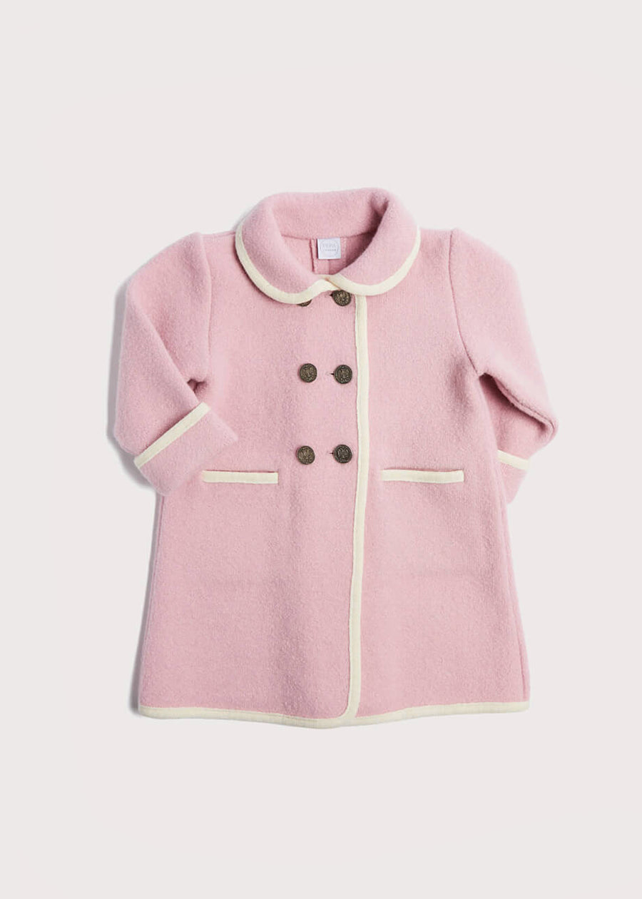Austrian Double Breasted White Trim Baby Coat in Baby Pink (6mths-4yrs) Coats from Pepa London