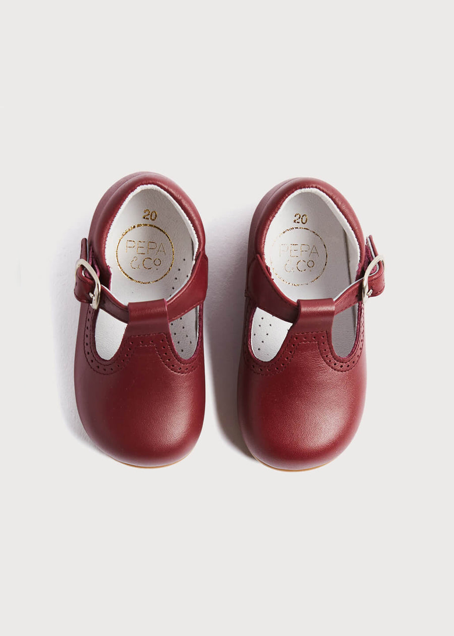 T-Bar Baby Shoes in Burgundy (20-26EU) Shoes  from Pepa London