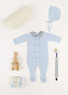 Evelyn Floral Peter Pan Collar Knitted All-In-One in Blue (1-6mths) Baby One-Pieces  from Pepa London