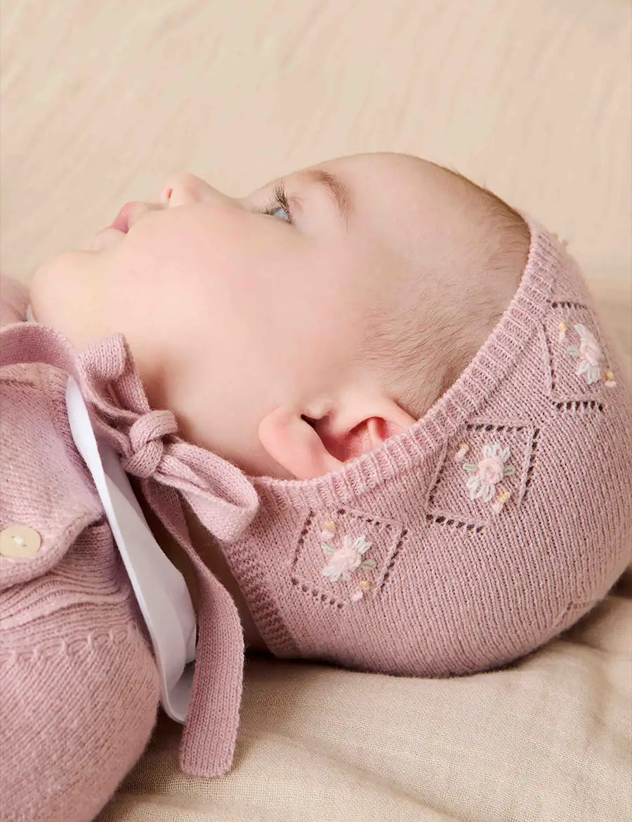 Openwork Knitted Bonnet in Pink (S-L) Knitted Accessories from Pepa London