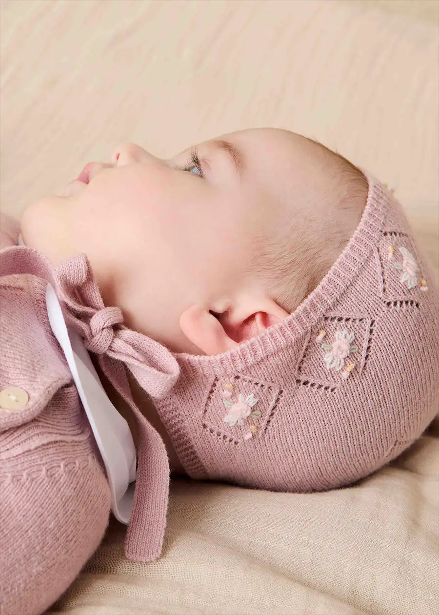 Openwork Knitted Bonnet in Pink (S-L) Knitted Accessories from Pepa London