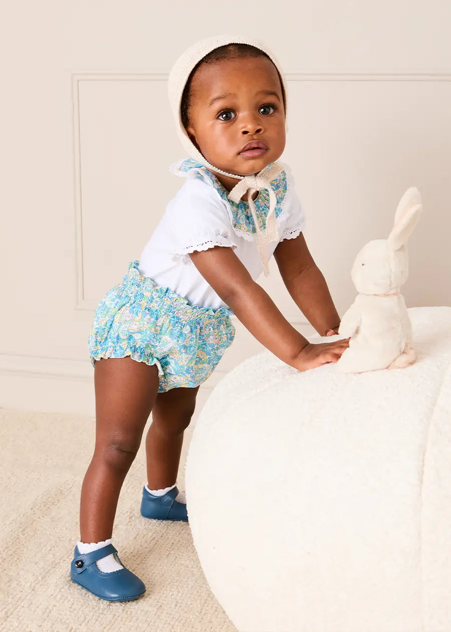 Leontyne Floral Elasticated Waist Bloomers in Blue Made with Liberty Fabric (1mth-3yrs) Bloomers from Pepa London