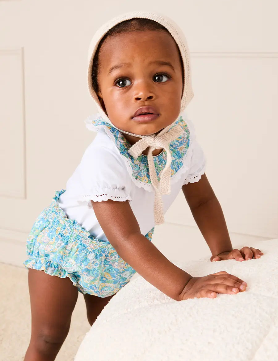 Leontyne Floral Elasticated Waist Bloomers in Blue Made with Liberty Fabric (1mth-3yrs) Bloomers from Pepa London