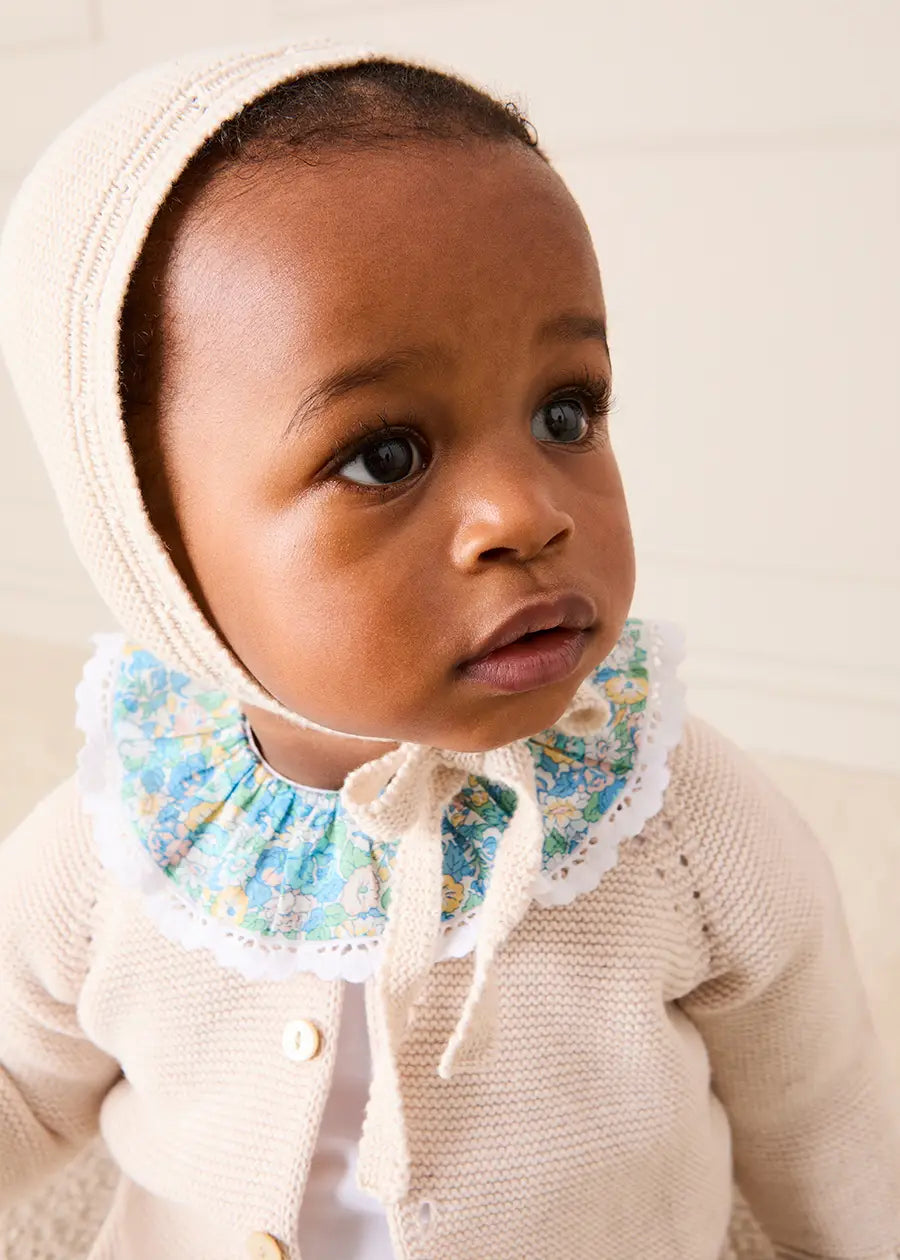 Leontyne Floral Ruffle Collar Lace Detail Bodysuit in Blue Made with Liberty Fabric (1mth-3yrs) Tops & Bodysuits from Pepa London
