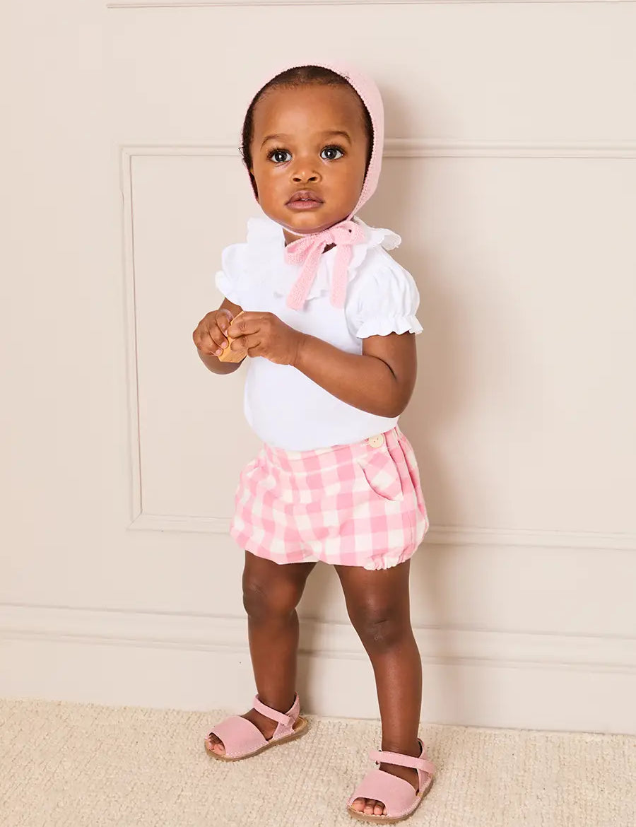 Catherine Gingham Button Detail Bloomers in Pink (3mths-2yrs) Bloomers from Pepa London