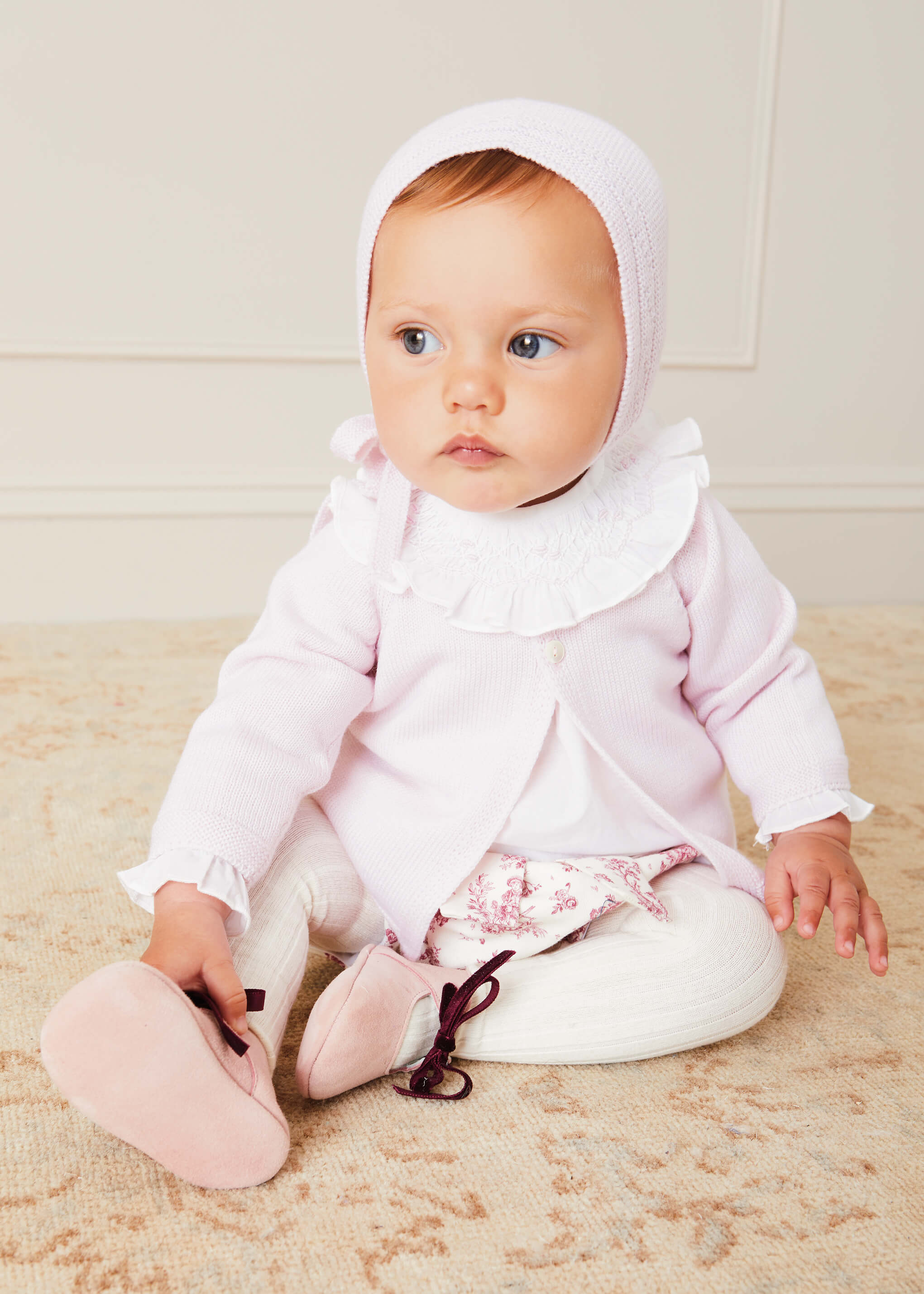 Hand Smocked Collar Long Sleeve Blouse In Baby Pink (0-12mths) BLOUSES  from Pepa London