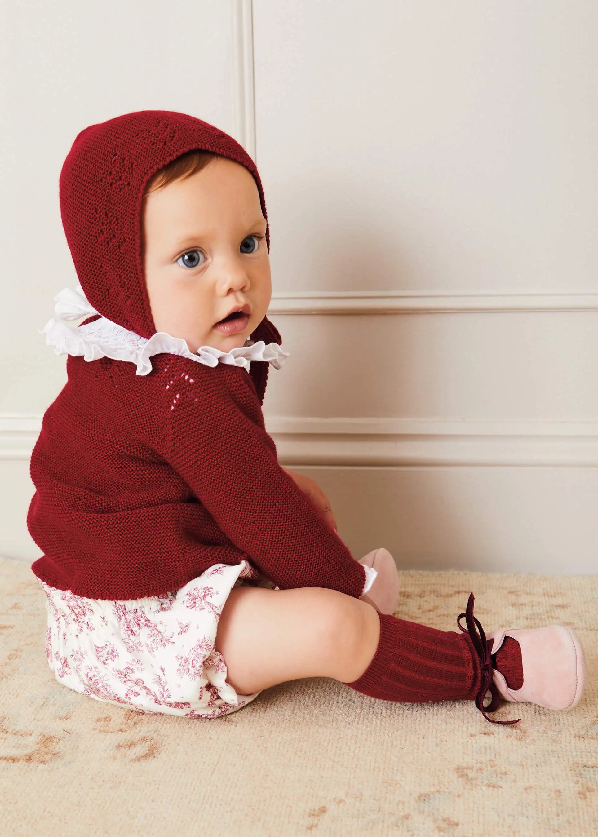 Burgundy Ribbed Knee-High Socks (0mths-10yrs) Socks from Pepa London