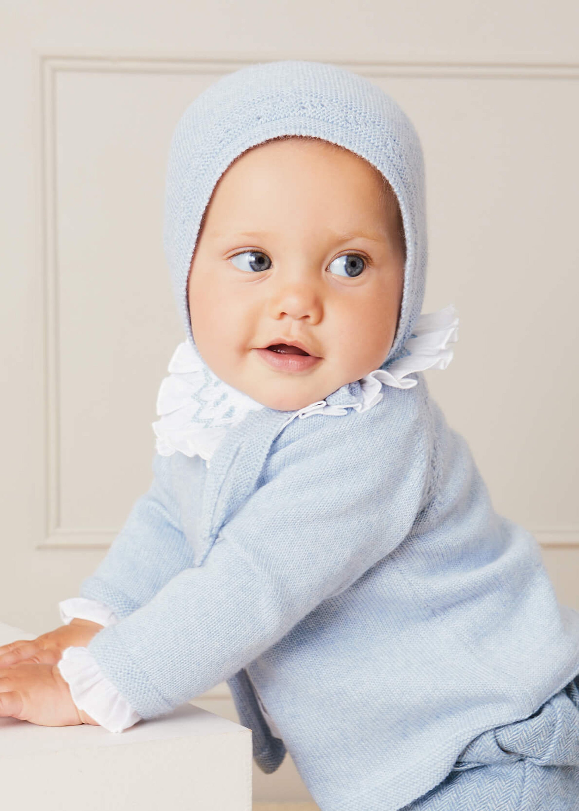 Hand Smocked Collar Long Sleeve Blouse in White (0-12mths) Blouses  from Pepa London