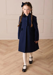 Single Breasted Scallop Detail Coat In Navy (12mths-10yrs)