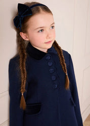 Single Breasted Scallop Detail Coat In Navy (12mths-10yrs)