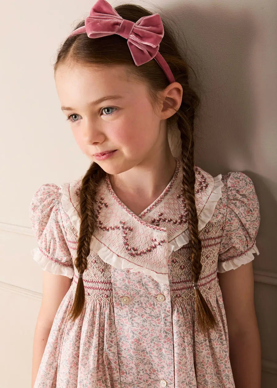 Adelaide Floral Double Breasted Embroidered Long Sleeve Dress in Pink (18mths-10yrs) Dresses from Pepa London