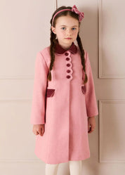 Single Breasted Scallop Detail Coat in Pink (2-10yrs)