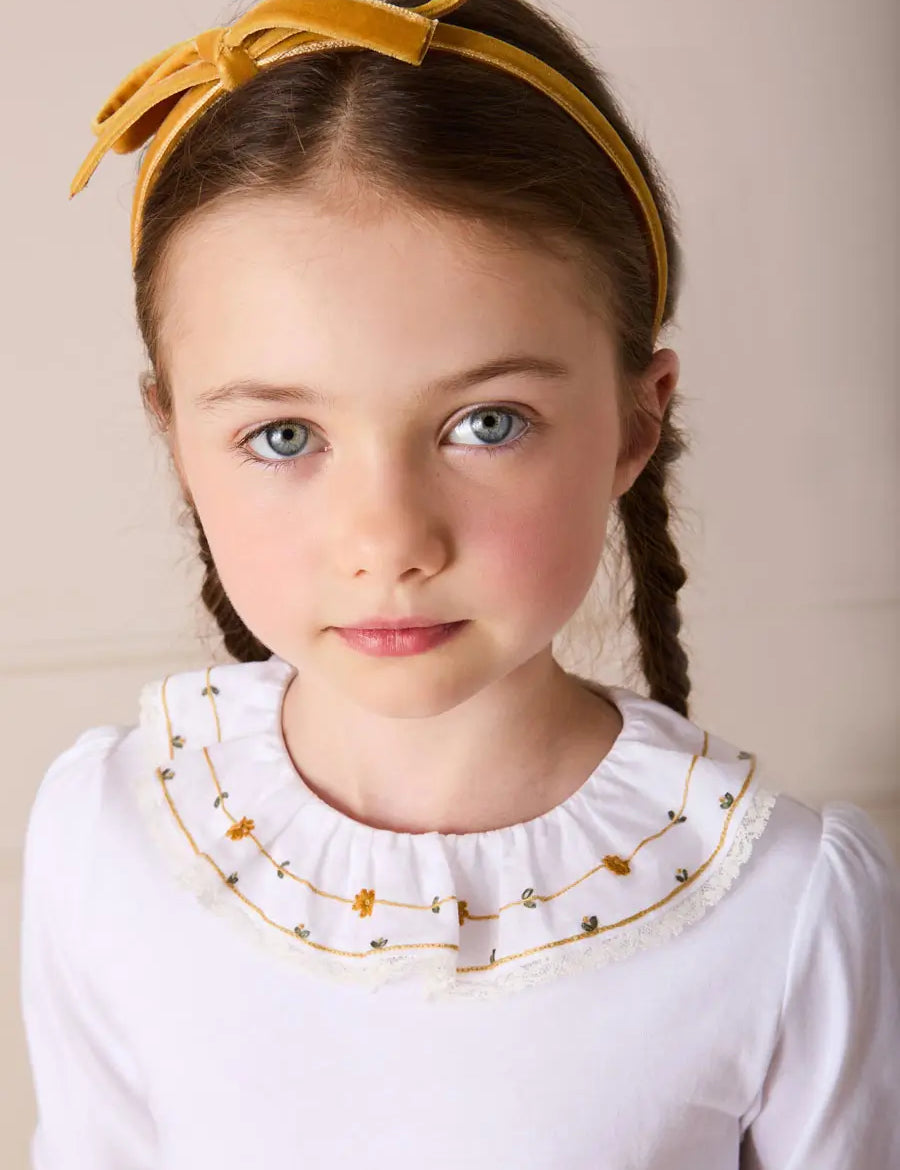 Floral Embroidered Collar with Lace Trim Top in Cream (18mths-12yrs) Tops & Bodysuits from Pepa London