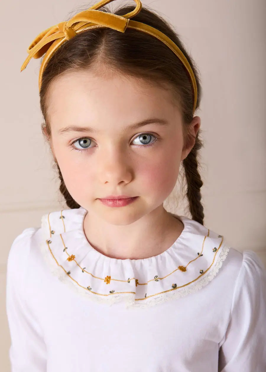 Floral Embroidered Collar with Lace Trim Top in Cream (18mths-12yrs) Tops & Bodysuits from Pepa London
